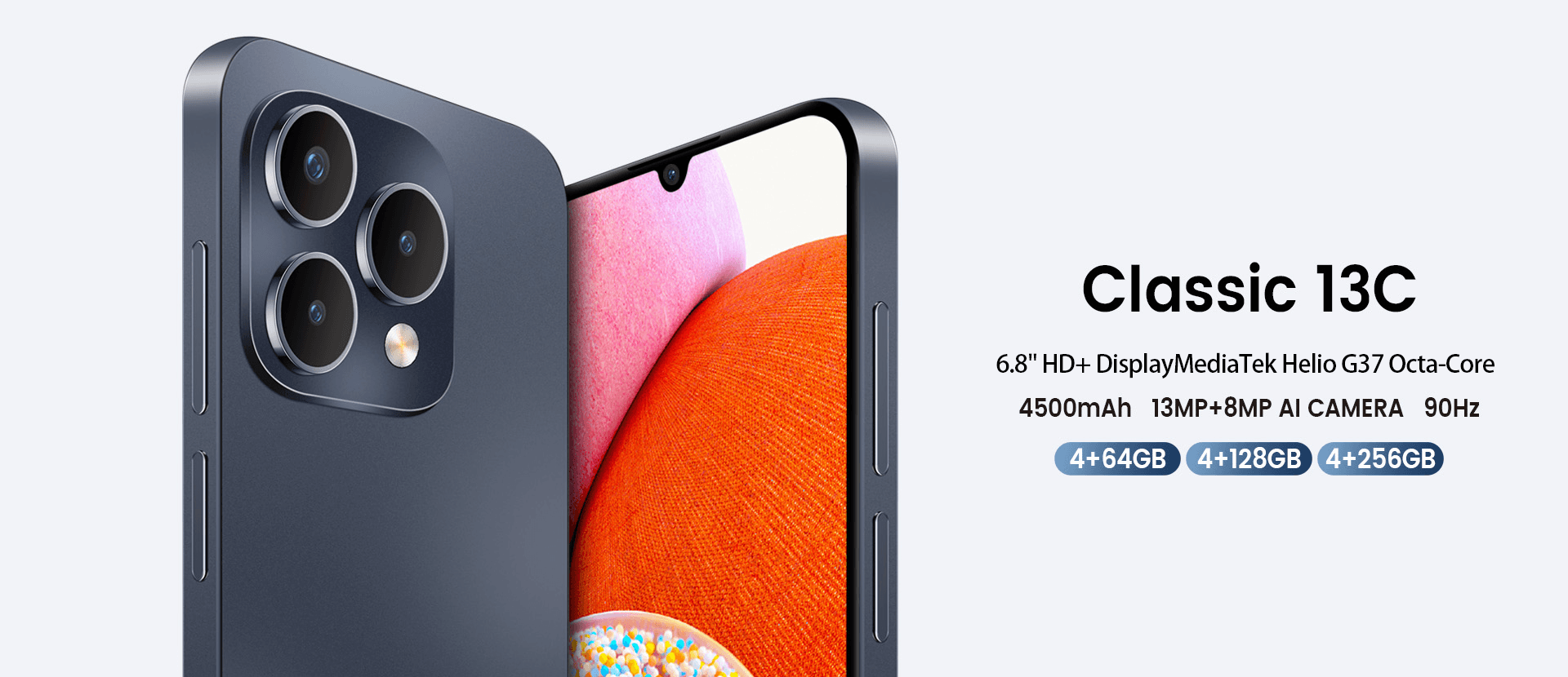 Classic 13C — 6.8" HD+ display, 13MP+8MP AI camera, 90Hz